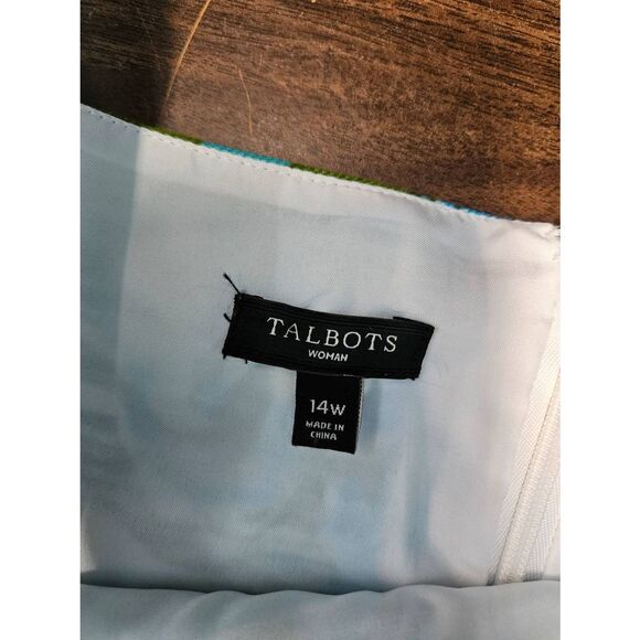 Talbots Dress SZ14W Blue Green Floral Pleat Front - Picture 5 of 8